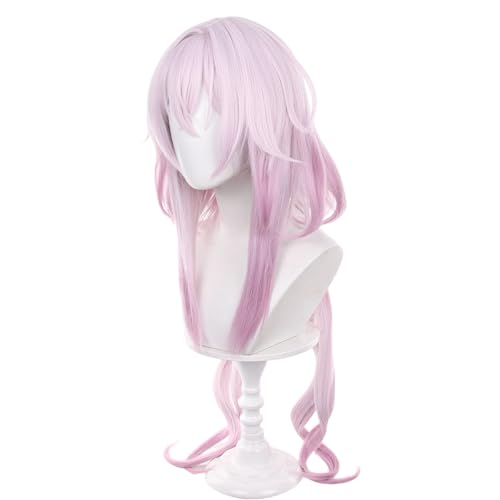 Image of Anime Pink Long Straight Wig with Ponytail and Bangs Women Jellyfish-Bob Adult March 7th(Evernight) Wigs Halloween,Christmas,Comic con,Game Show,Party