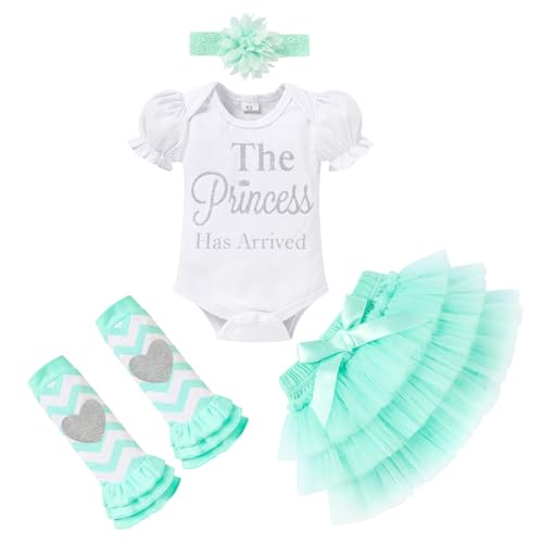 Image of Newborn Baby Girl Outfits Infant Letter Print Romper+Tutu Skirt+Headband+Legging Warmer Coming Home Clothes Set