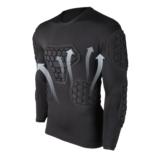 Fruusv Maglia da calcio imbottita, a maniche lunghe, a compressione, per bambini, paintball, baseball, paintball, colore nero