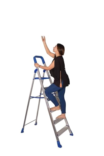 Image of 6 Step Foldable Aluminium Step Ladder with Railing for Household, Lightweight and Anti-Slip Multipurpose - Anti-Slip, Heavy-Duty Design for Indoor & Outdoor Use.
