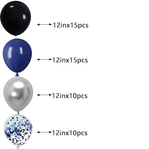 Image of We Moment 12 Inch Black Balloons Navy Blue Balloons 12 Inch Chrome Metallic Silvery Balloon with Confetti Balloons,50pcs,for Baby Shower Boys' Birthday Graduate Black Blue Party Decoration