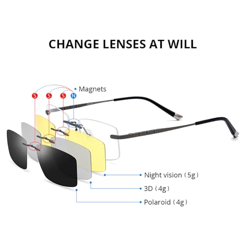 Image of FONEX Pure Titanium Glasses Frame Men Square Magnet Clip On Eyeglasses with Polarized Lens