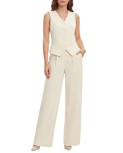 QRNPV Womens 2 Piece Vest Pants Suits - Wrinkle-Free Waistcoat High End Business Dressy Outfits Formal Casual Pants Sets White