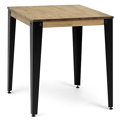 DS Dropshipping Table bar Lunds Box Furniture 80 x 80 noir bois massif finition vintage et acier laqué (80, 80) Cover
