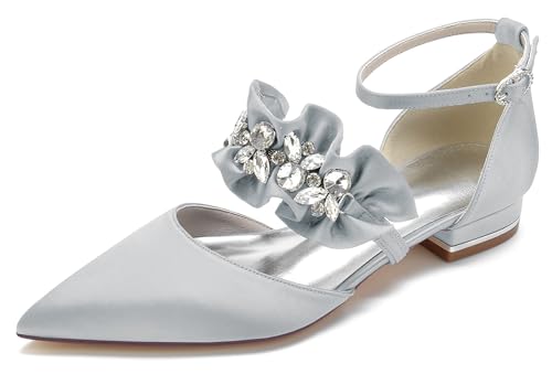 Minishion Womens Dress Shoes for Wedding Flats Ankle Strap Evening Pumps Shoes with Bowknot BR190