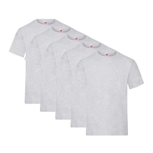 Fruit of The Loom Heavy Cotton tee Shirt 5 Pack, Camiseta para Hombre, Gris (Heather Grey), Large