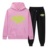 SynaWorld Conjunto De Chándal Para niño,Jogger Chaqueta Con Capucha Pantalones,90-160,mangas largas impresión Conjunto De Sudadera,Unisex Hombre Traje De Baloncesto Chaqueta(Rosa,90)