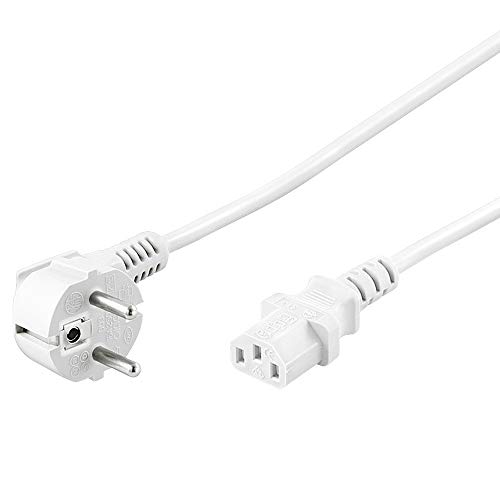 PremiumCord Câble d'alimentation de 230V 2m, Câble d'alimentation avec Contact de Mise à la Terre à Angle par Papport à la Prise C13, IEC de Fourniture PC...