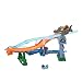 Hot Wheels Toy Car Track Set, RacerVerse Jurassic World Crash & Splash Playset with Die-Cast Velociraptor Vehicle, Dinosaur Race with Spinosaurus