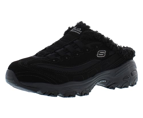 Skechers Women's D'Lites - Comfy Steps Sneaker Mule, Black/Black, 7.5