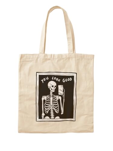 Sac fourre-tout noir et blanc avec miroir squelette et selfie motif Tu es magnifique