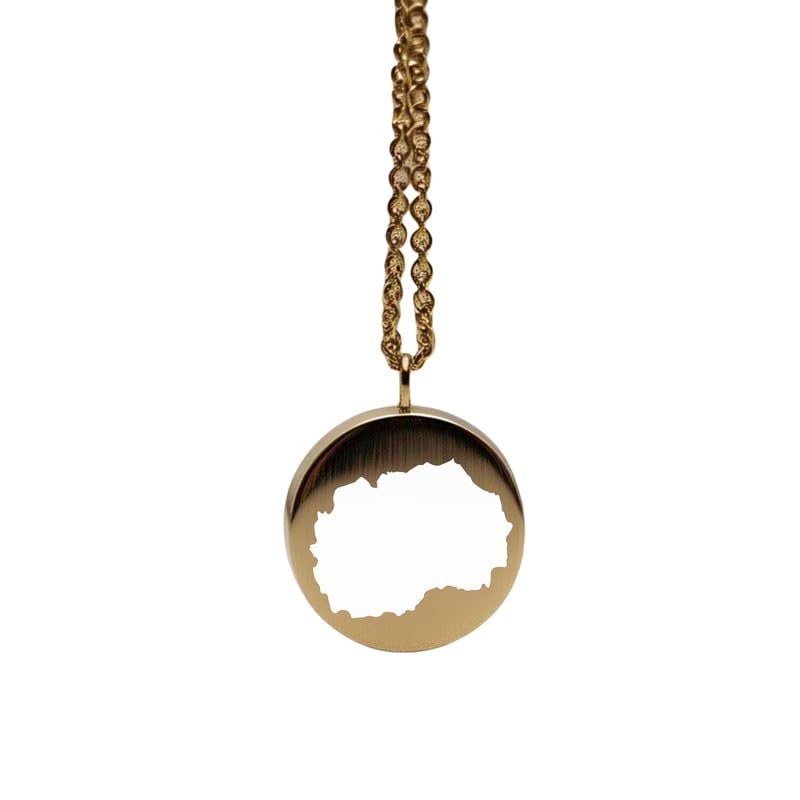 Pendentif carte Macédoine du Nord en argent sterling plaqué or 14k fin