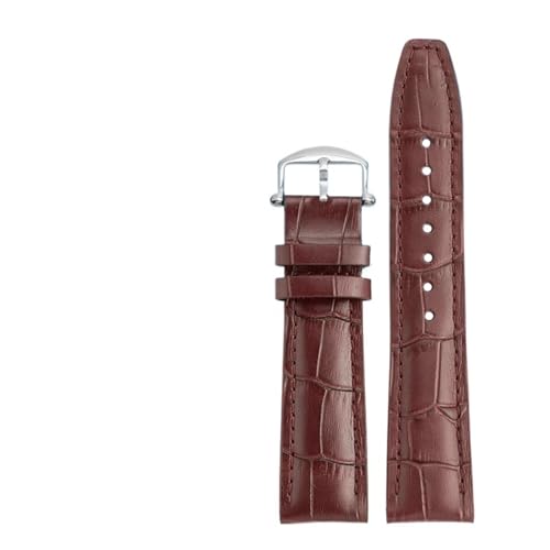 POYNMRE Correa de reloj cuero genuino for hombre, con extremo curvo, 20 mm, 21 y 22, compatible IWC Portugieser Porotfino PILOT'S, correa piel vaca hebilla metal(P03 Brown-steel pin,20mm)
