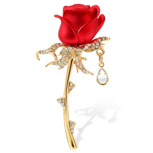 Image of Red Rose Brooch for Women - Elegant Costume Jewelry Pin for Dresses, Hats & Scarves