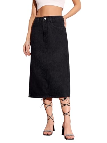 Image of Miss Chase Women's Straight-Fit High-Rise Stretchable Denim Midi Skirt