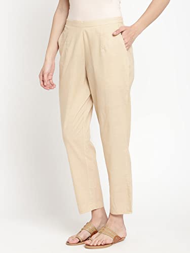 Image of Women's White Cotton Straight Fit Trouser | Ankle Length Casual Pants for Women | Mid Rise Comfortable Stretchable Bottom Wear with Pocket