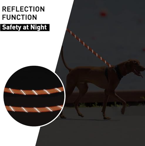 Image of PAWPRO HANDMADE 5 Ft Heavy‑Duty Reflective Dog Leash - Soft Padded Handle + 360 Swivel Clip - Strong Nylon Rope, Tangle‑Free, Safe Night Walks - Ideal for, Medium & Large Dogs (Blaze Orange, 5 Feet)