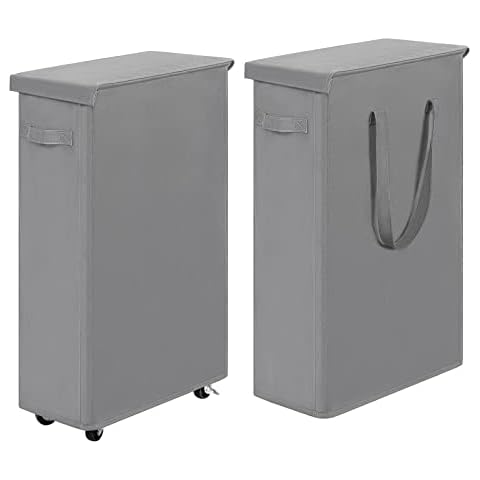 Chrislley Slim Laundry Hamper with Lid Narrow Laundry Basket with Handle Rolling Laundry Basket with Wheels(Grey) Cover
