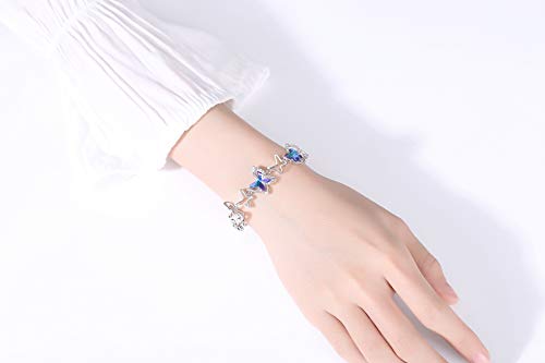 Butterfly Link Charm Bracelet with Premium Birthstone Crystal, Silver-Tone, 7”+2” Chain3