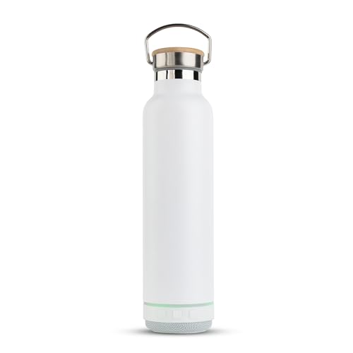 Image of BOT-All Groov White Premium Stainless Steel Bottle with Bamboo Lid - 600ml, Eco-Friendly & Rust-Resistant, 10-Hour Temperature Retention, with 5W Detachable Bluetooth Speaker