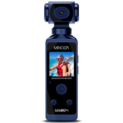 Minolta 4K Ultra HD Pocket Camcorder – WiFi Enabled Action Camera with 16MP Photos, 170° Wide Angle Lens, 270° Rotating Head, Slow Motion, 1.3-inch Display - 16GB Card & Waterproof Case (Blue)