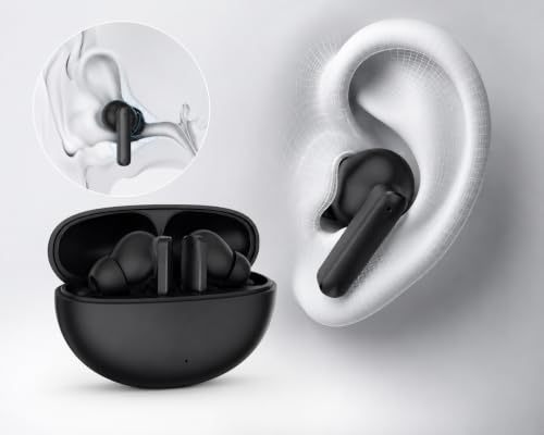 Image of J1 Air Buds Bluetooth 5.4 Truly Wireless Earbuds with 36 Hours Playtime, Deep Bass Sound, Touch Controls, Fast Pairing, HD Calling, Sweat Resistant TWS Earphones with Charging Case (Black)