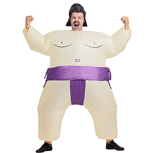 Rafalacy Inflatable Sumo Wrestler Suit Costume for Adult Blow up Halloween Costume Party Fat Suit Fancy Families Member Game (Purple Sumo)