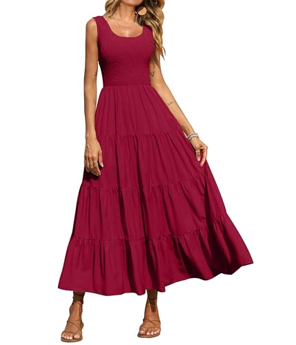 Image of PRETTYGARDEN Women's 2026 Casual Loose Plain Maxi Sundress Smocked Tank Dress Sleeveless Summer Beach Tiered Long Dresses