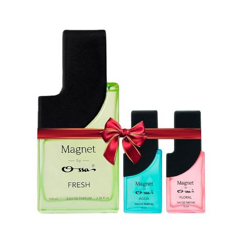Ossa Magnet Fresh 100ml, Aqua 15ml & Floral 15ml Unisex Eau De Parfum | Long Lasting Fragrance For Men & Women | Premium Perfume Combo Best Gift For Birthday And Special Occasion (Pack Of 3)