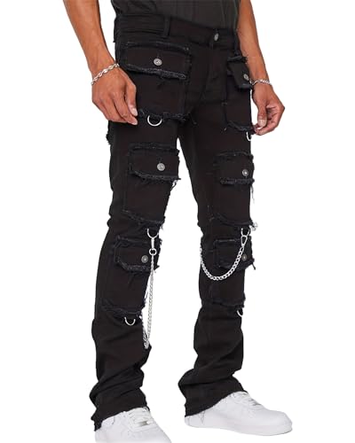 Men's Slim Fit Stretch Jeans Street Hip-Hop Leggings Pants with Multi Pockets Casual Trousers2