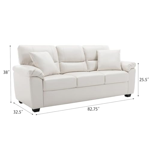 Image of Anderson 3+2 Seater Sofa Set | Sectional Sofa 5 Seater 3 Plus 2 | 5 Seater Leather Sofa for Living Room Office | Leather Sofa Set 5 Seater | Leatherette Sofa Cream Color