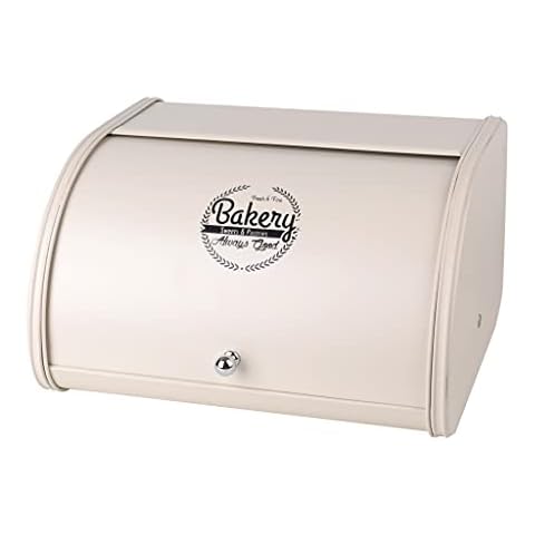 SOUJOY Bread Box, White Modern Bread Storage, Metal Roll Up Lid Bread Container, Farmhouse Vintage Enamelware Countertop Bread Bin for Kitchen Counter Dry Food Storage Cover