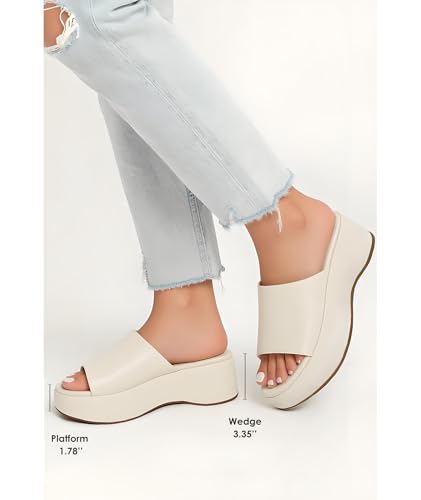 Chunky Platform Sandals for Women 2025 - Open Toe Slip On Summer Sandals, Cream Fashion Women's Wedge Slides Sandals4