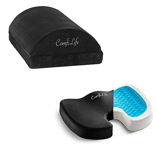 ComfiLife Gel Enhanced Seat Cushion & Foot Rest Bundle - Office Chair Cushion & Foot Rest for Under Desk - Back Pain & Sciatica Relief - 100% Memory Foam