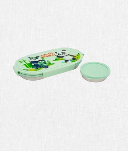 Image of BLAL BLALOval Stainless Steel Lunch Box with 1 Small Box Compact Design Airtight Leak Proof Lunch Box for Office, School, Picnic-600Ml+100Ml (Green)