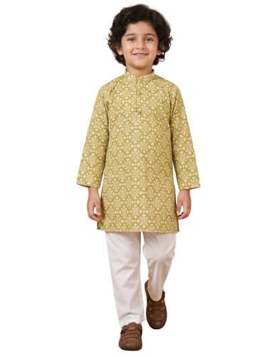 Image of AJ DEZINES Boys Cotton Full Sleeve Printed Kurta Pajama Set for Kids - Ethnic wear | Special Occasion & Traditional Outfit |Boys Kurta Pyjama Set - Regular Fit