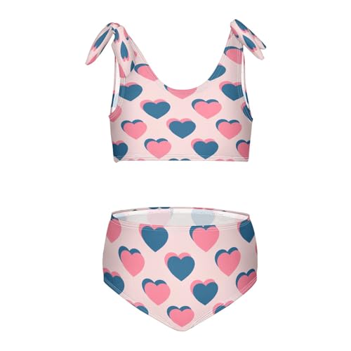 Dussdil Pink Navy Blue Lovely Hearts Girls Swimsuits 2 Piece Swimwear Bikini Set Bathing Suit for Girl Kids 11-12T