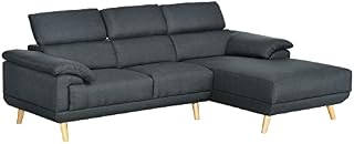 HOMCOM Corner Sofas for Living Room, Fabric L Shaped Sofa Settee with Adjustable Headrest, 3 Seater Couch, Dark Grey