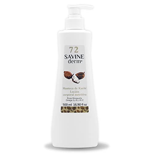 SAVINE DERM LOCIÓN CORPORAL HIDRATANTE MANTECA DE KARITÉ 100% PURA para Pieles Secas  Previene Estrías  Hidratación intensa  Aporta Elasticidad y Suavidad a la Piel  Manteca de Karité Pura 500mL