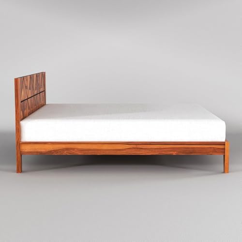 Image of Solid Sheesham Wood King Size Cot Bed Without Storage for Bedroom - Wooden King Size Cot for Bedroom - Solid Wooden Double Bed Palang for Home (James Honey)