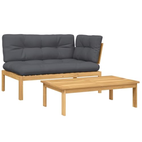 Image of 2-Piece Acacia Wood Outdoor Sectional, Anthracite, Modular Patio Sofa 9.3 inchx15.5 inchx4.6 inch, Weather-Resistant Cushions