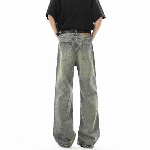 Raw Edge Ripped Jeans for Men Straight Loose Casual Retro Distressed Wide-Leg Denim Pants with Pockets2