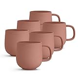 KØZY LIVING Keramik Tasse 6 Stk - 300 ml Tassen-Set mit Henkel in skandinavischem, nordic Design - perfekt für Kaffee oder Tee - lachsrosa (matt)