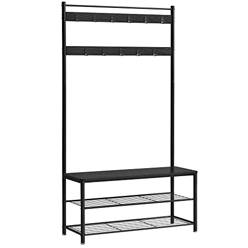 ACAZA XL Garderoberek met Schoenenbank, Kapstok en Schoenenrek, 11 Haken, Zwart - Image 7