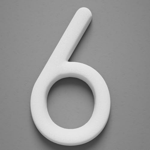 ホワイト3D曲面レリーフ文字・数字 - 10cm/15cm/20cm PVC壁掛けデコレーション | 屋内・屋外兼用 接着剤付き 家庭・ナーサリー・店舗サイネージ用 (6, 高さ 15cm)