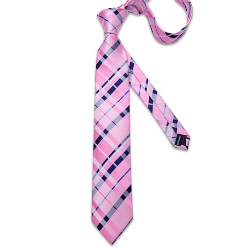 Image of DiBanGu Mens Silk Plaid Tie and Pocket Square Set | Elegant Silk Formal Tie Set, Woven Check Necktie and Cufflinks Tie Clip Set, Perfect for Wedding Party, Comes in Gift Box