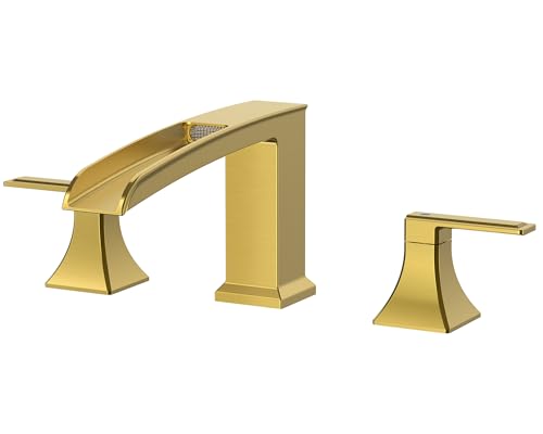 FORIOUS Roman Bathtub Faucet 3 Hole Deck Mount with 2 Handle Brushed Gold