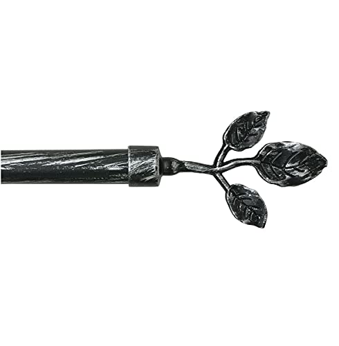 Barra de cortina de hierro extensible, modelo: Hojas, 120-210, Negro y Plata