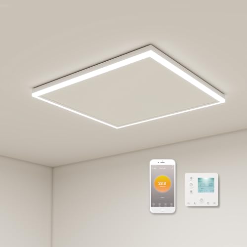 Calefacción infrarroja de techo con termostato de 400 W, calentador de techo infrarrojo con iluminación LED, montaje en techo de calefacción por infrarrojos, control remoto de aplicación, placa de