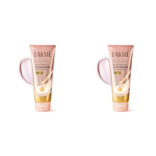 Image of Lakme Peach Milk Sunscreen Moisturiser SPF 50 PA with 2% Pro-Ceramides Peptides Lakme Peach Milk Sunscreen Moisturiser SPF 50 PA with 2% Pro-Ceramides Peptides